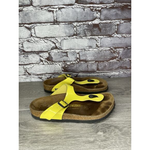 Birkenstock Gizeh Yellow Patent Leather Cork Slide Sandals Women Sz 37EU/6.5M US - Picture 16 of 16